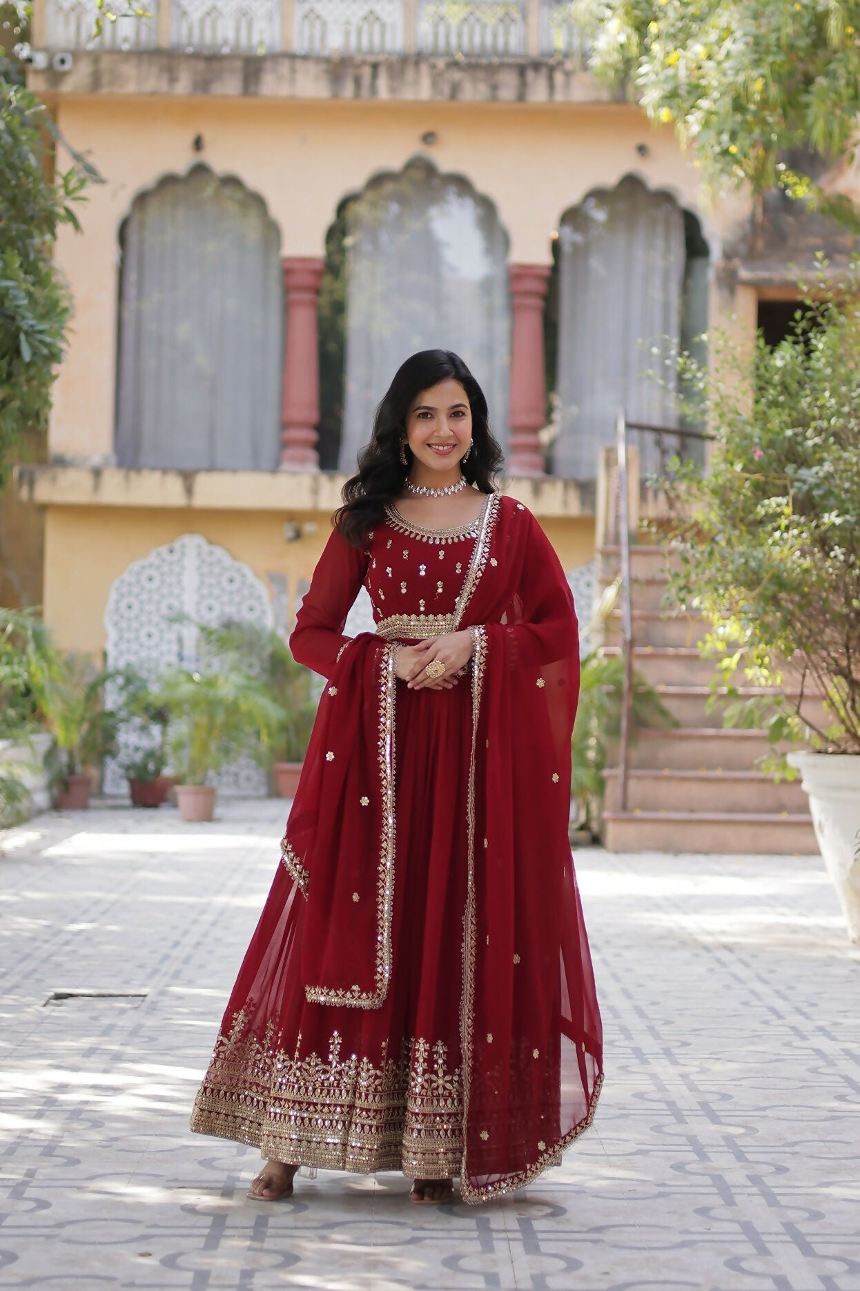 Joban Fashion Maroon Georgette Sequence Embroidery Work Kurta Set