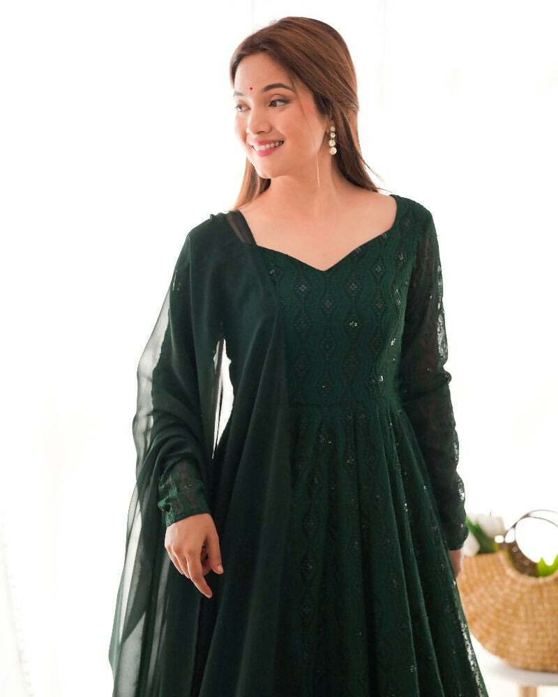 Joban Fashion Green Kurta Set Georgette Sequence Embroidery Work 
