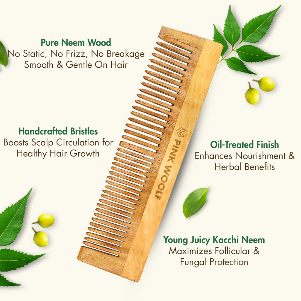Pink Woolf Neem Wooden Comb Set for Men & Women