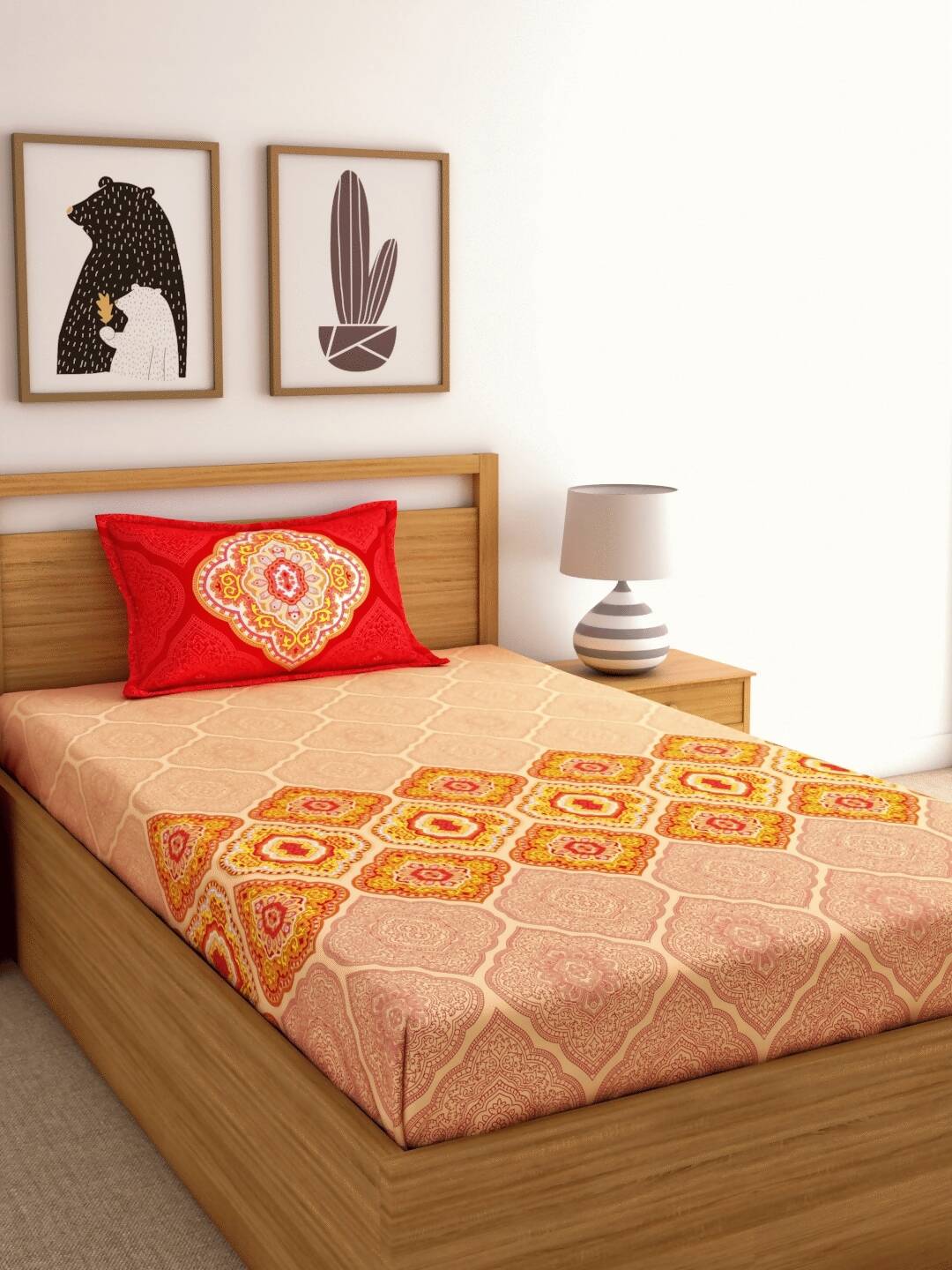 Dreamscape Pink Ethnic Motifs 144 TC Cotton Bedsheet with Pillow Covers 