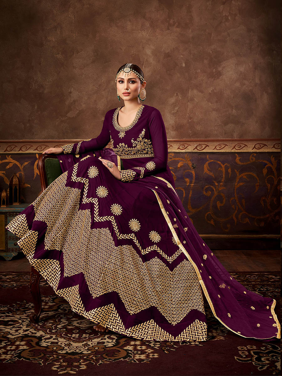 Myra Wine Real Georgette Embroidered Anarkali Suit (HO1103) 