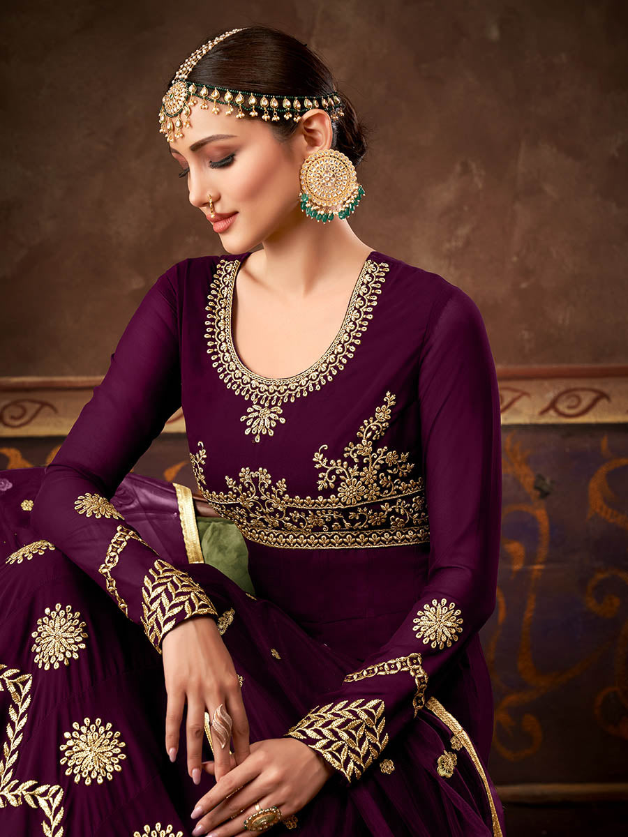 Myra Wine Real Georgette Embroidered Anarkali Suit (HO1103) 