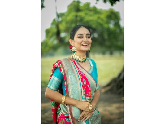 Aastha Fashion Women's Rani Pink Banarasi Silk Meenakari Zari Woven Saree with Blouse - Grab2buy
