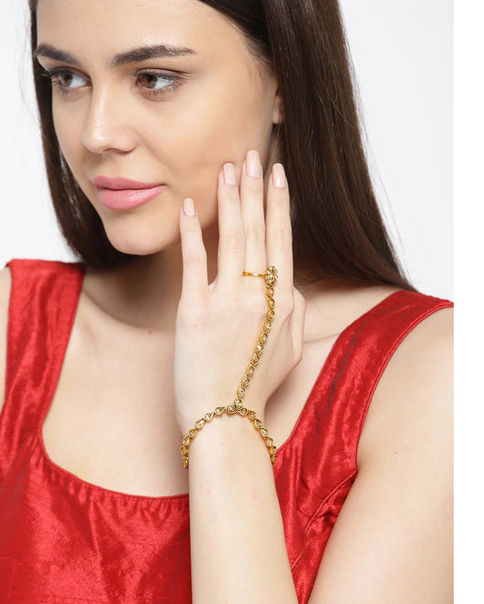 Priyaasi Women Gold-Polished Stones Studded Hathphool | Grab2Buy
