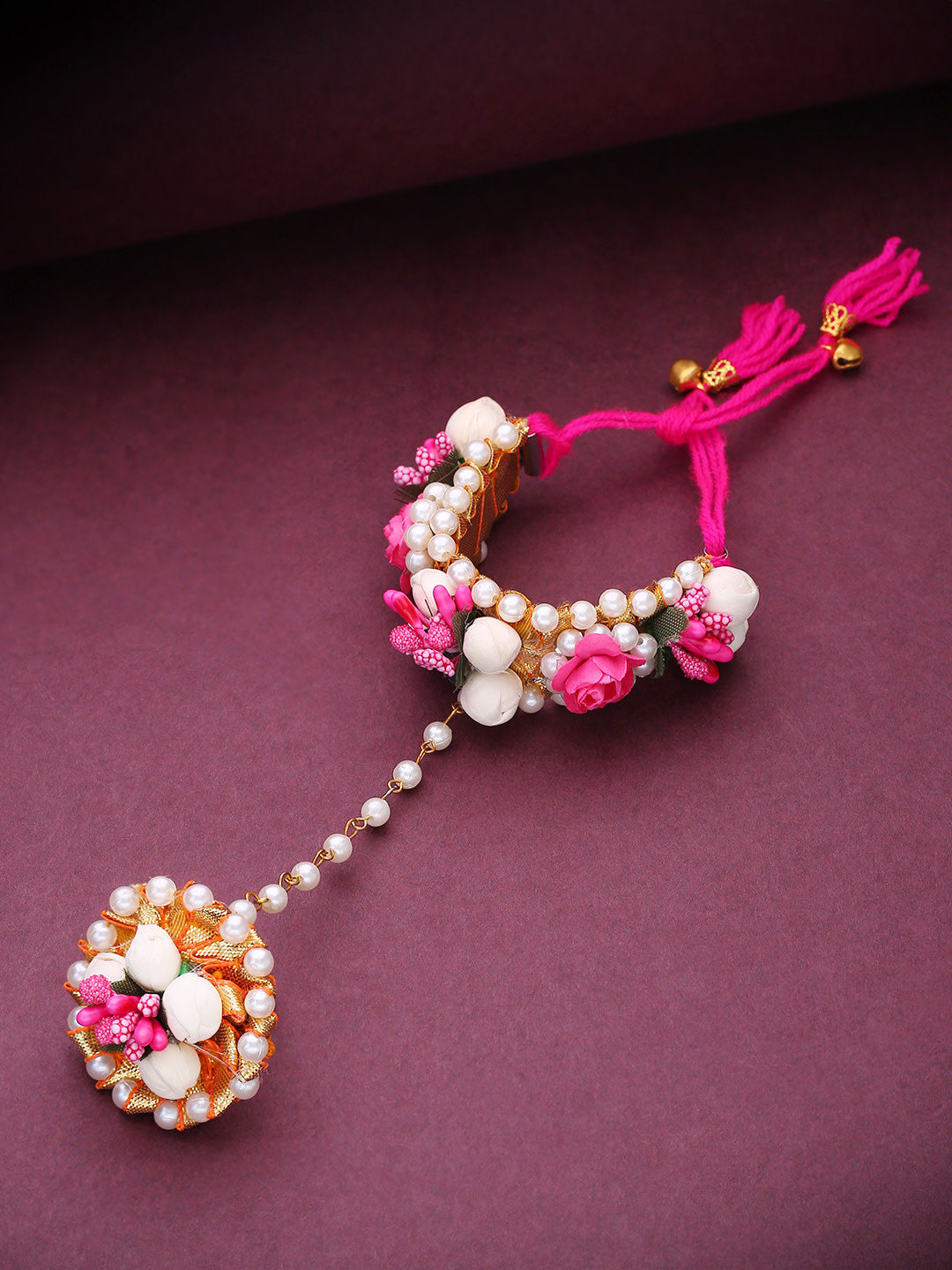 Priyaasi Women Floral Design Yellow And Red Colour Handcrafted Fancy Hathphool 