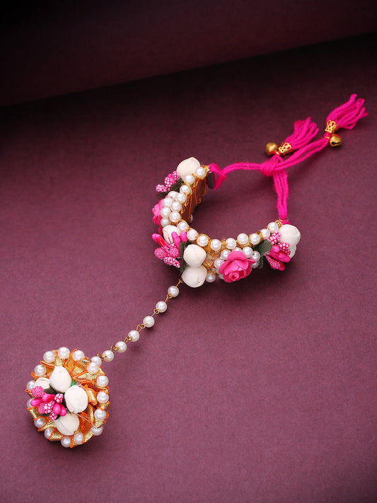 Priyaasi Women Floral Design Yellow And Red Colour Handcrafted Fancy Hathphool 