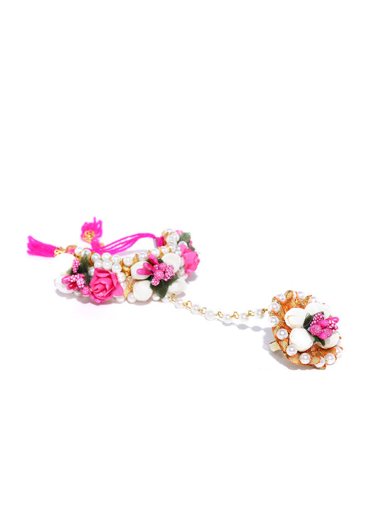 Priyaasi Women Floral Design Yellow And Red Colour Handcrafted Fancy Hathphool - Grab2buy