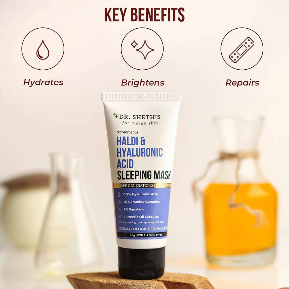 Dr. Sheth's Haldi & Hyaluronic Acid Sleeping Mask Cream For Even Tone, Acne, Dullness & Hydration, For All Skin Types - Limited Time Offer 