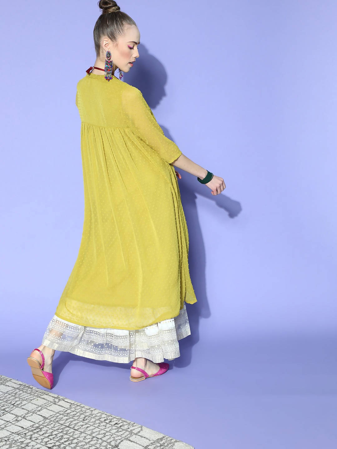 Janasya Women Elegant Mustard Woven Design Dobby Weave Kurta