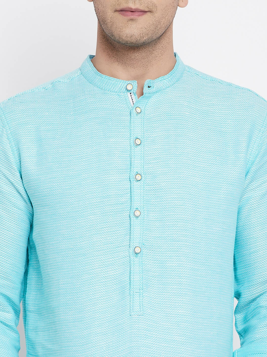Even Apparels Pure Cotton Men's Kurta in Blue Color With Band Collar 