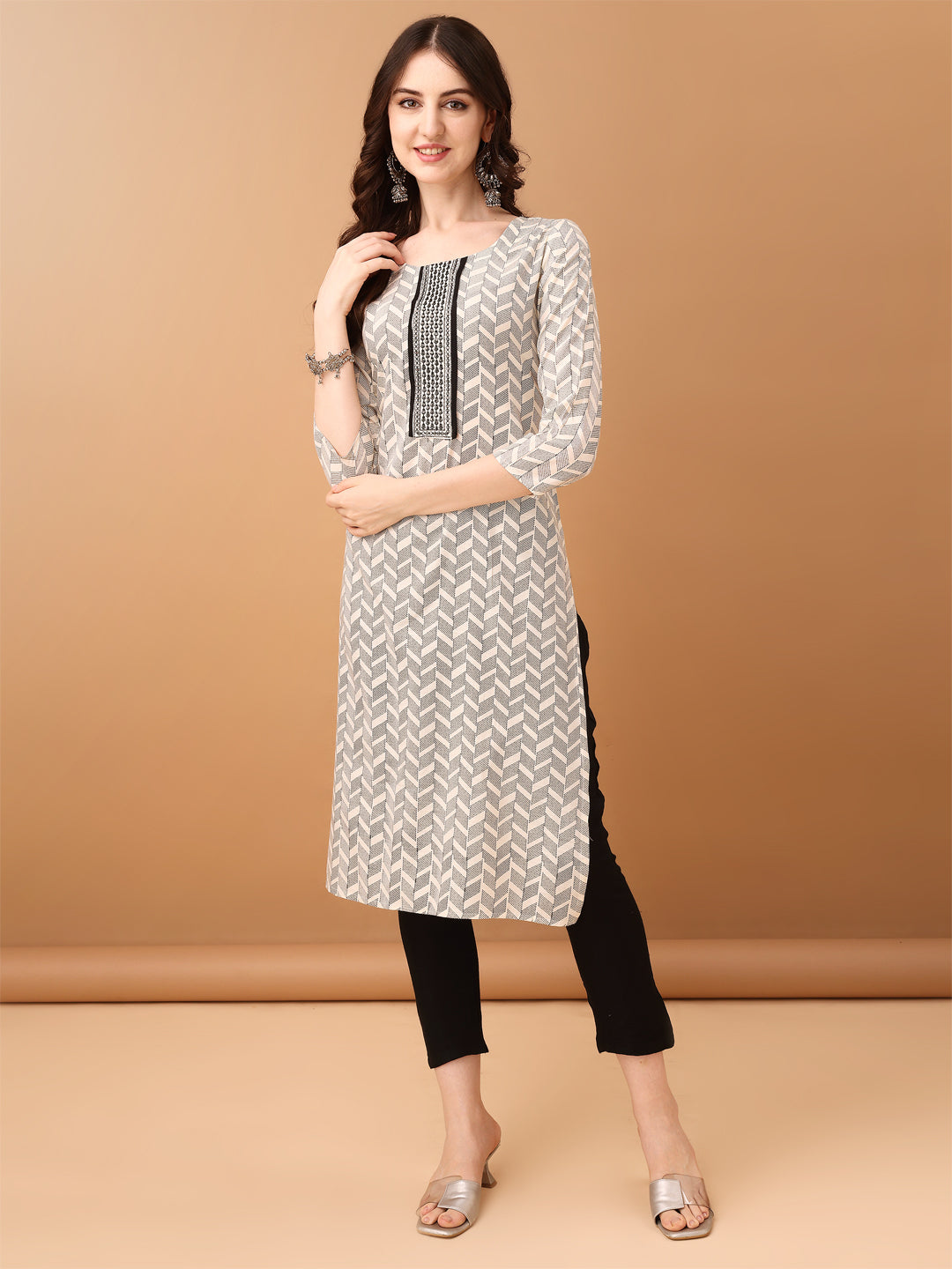 Embroidered & Printed Kurta With Pant & Printed Dupatta, Black - Hiral Fashion