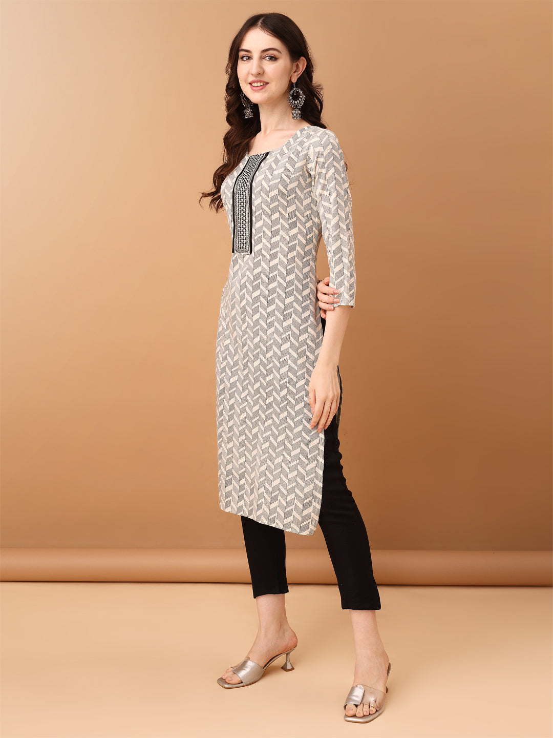 Embroidered & Printed Kurta With Pant & Printed Dupatta, Black - Hiral Fashion