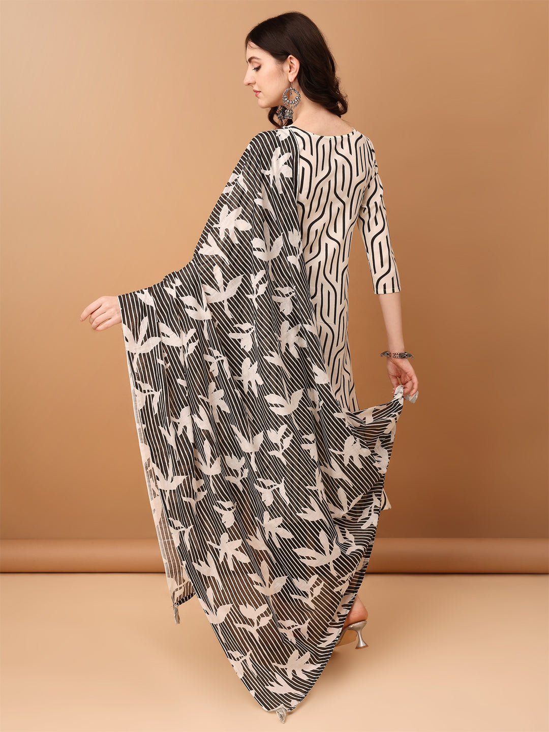 Embroidered & Printed Kurta With Pant & Printed Dupatta, Black - Hiral Fashion