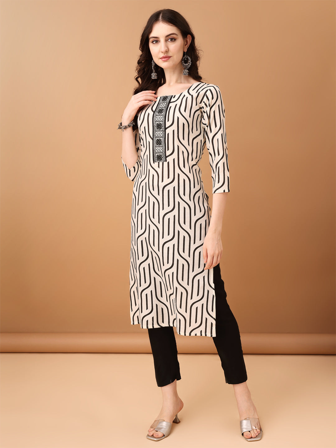 Embroidered & Printed Kurta With Pant & Printed Dupatta, Black - Hiral Fashion