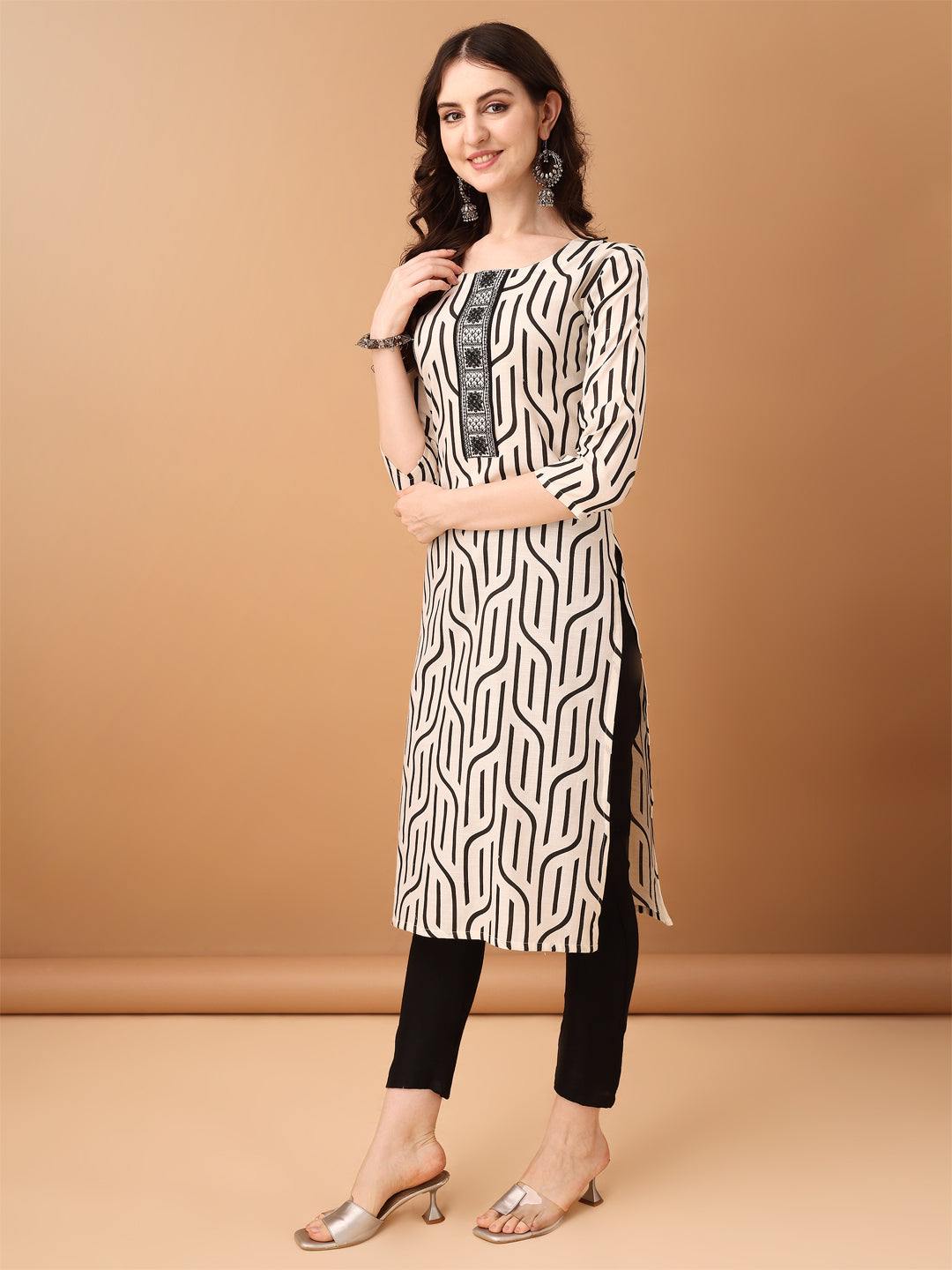 Embroidered & Printed Kurta With Pant & Printed Dupatta, Black - Hiral Fashion
