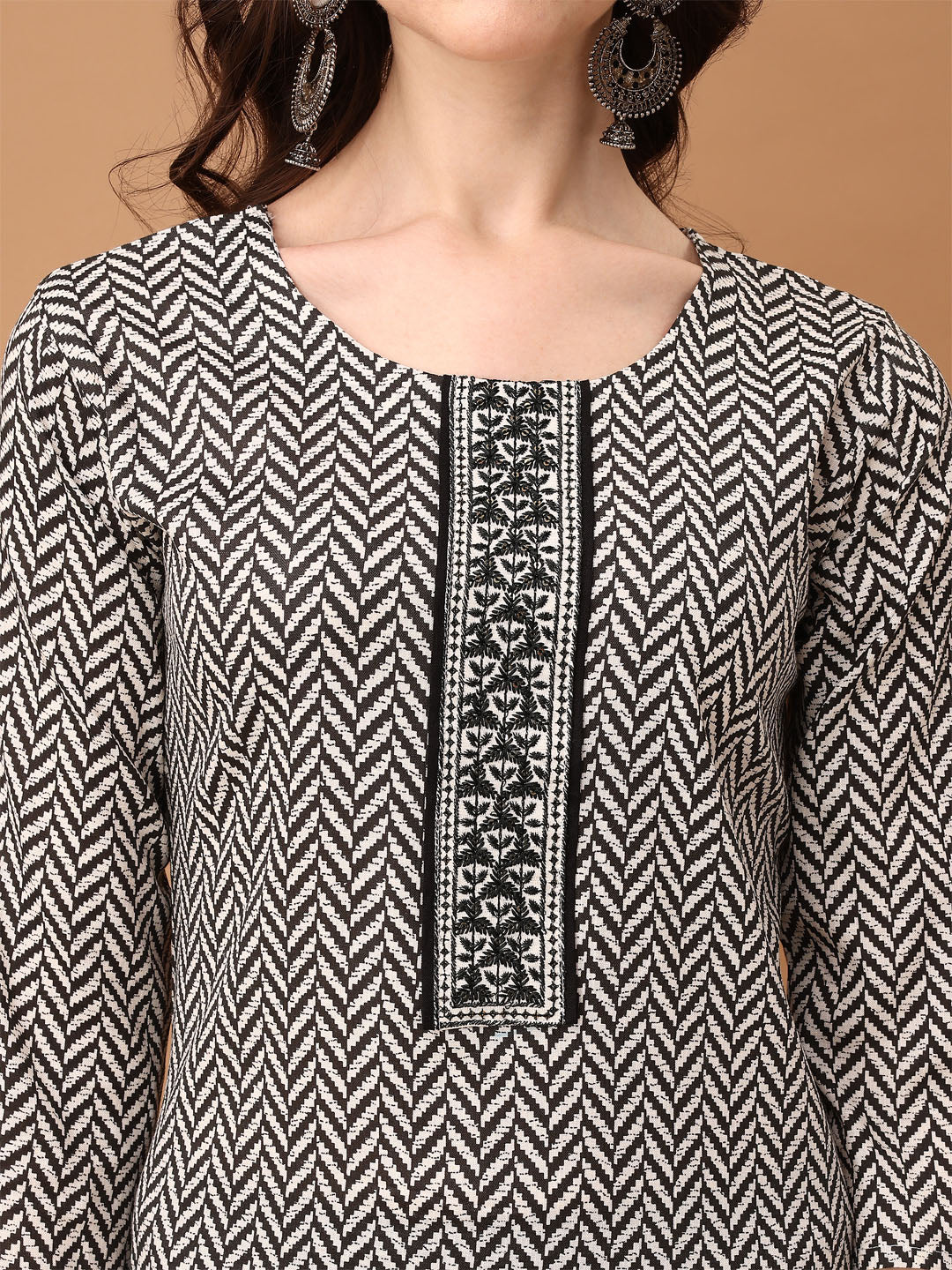 Embroidered & Printed Kurta With Pant & Printed Dupatta, Black - Hiral Fashion
