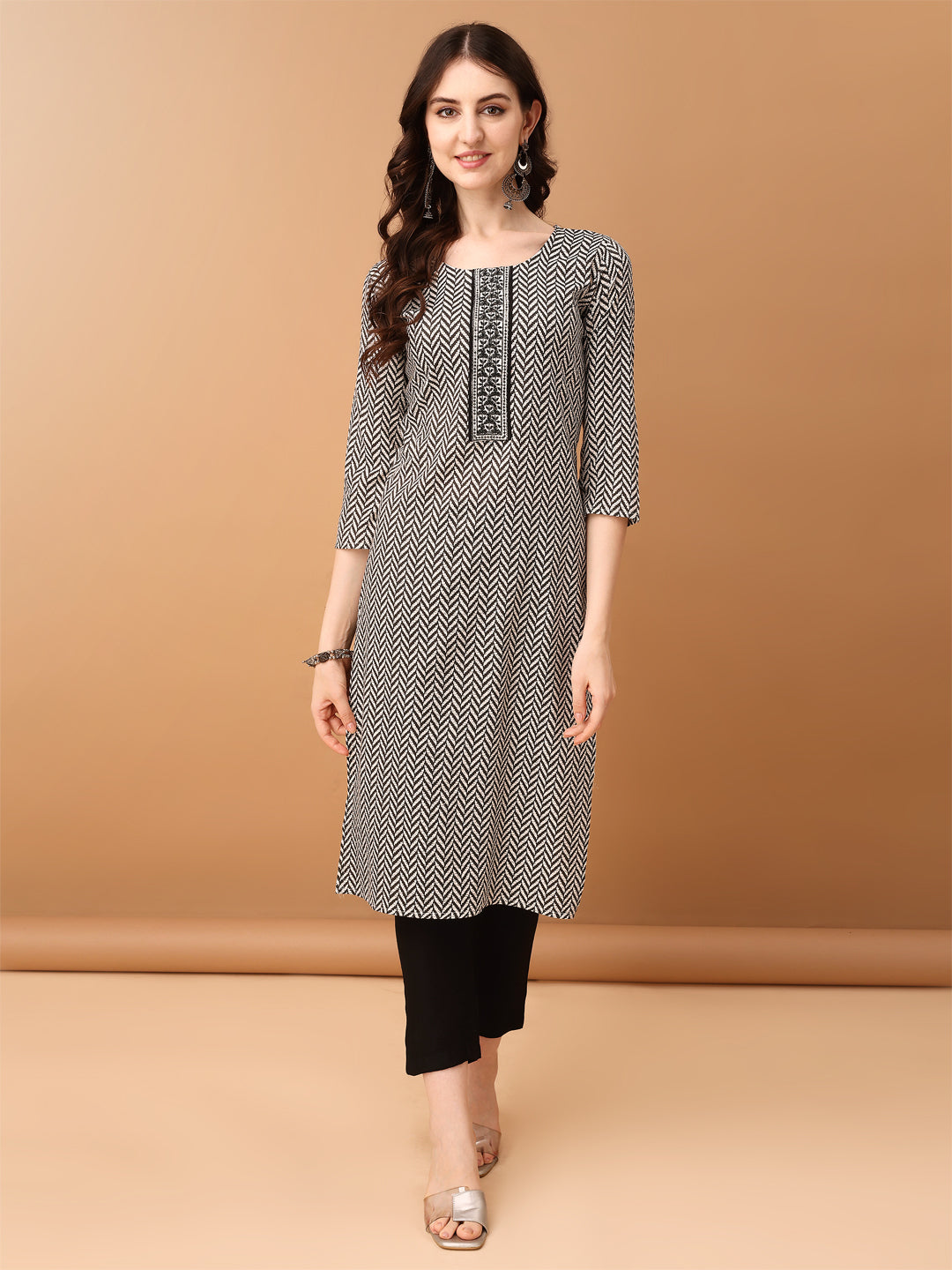 Embroidered & Printed Kurta With Pant & Printed Dupatta, Black - Hiral Fashion