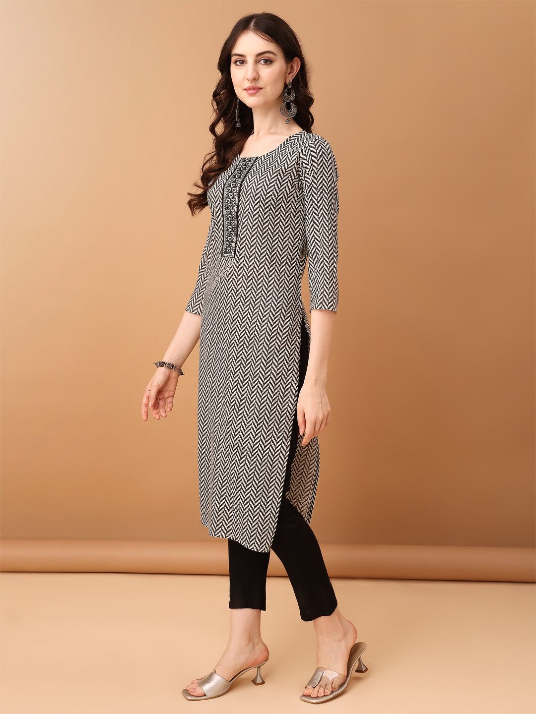 Embroidered & Printed Kurta With Pant & Printed Dupatta, Black - Hiral Fashion