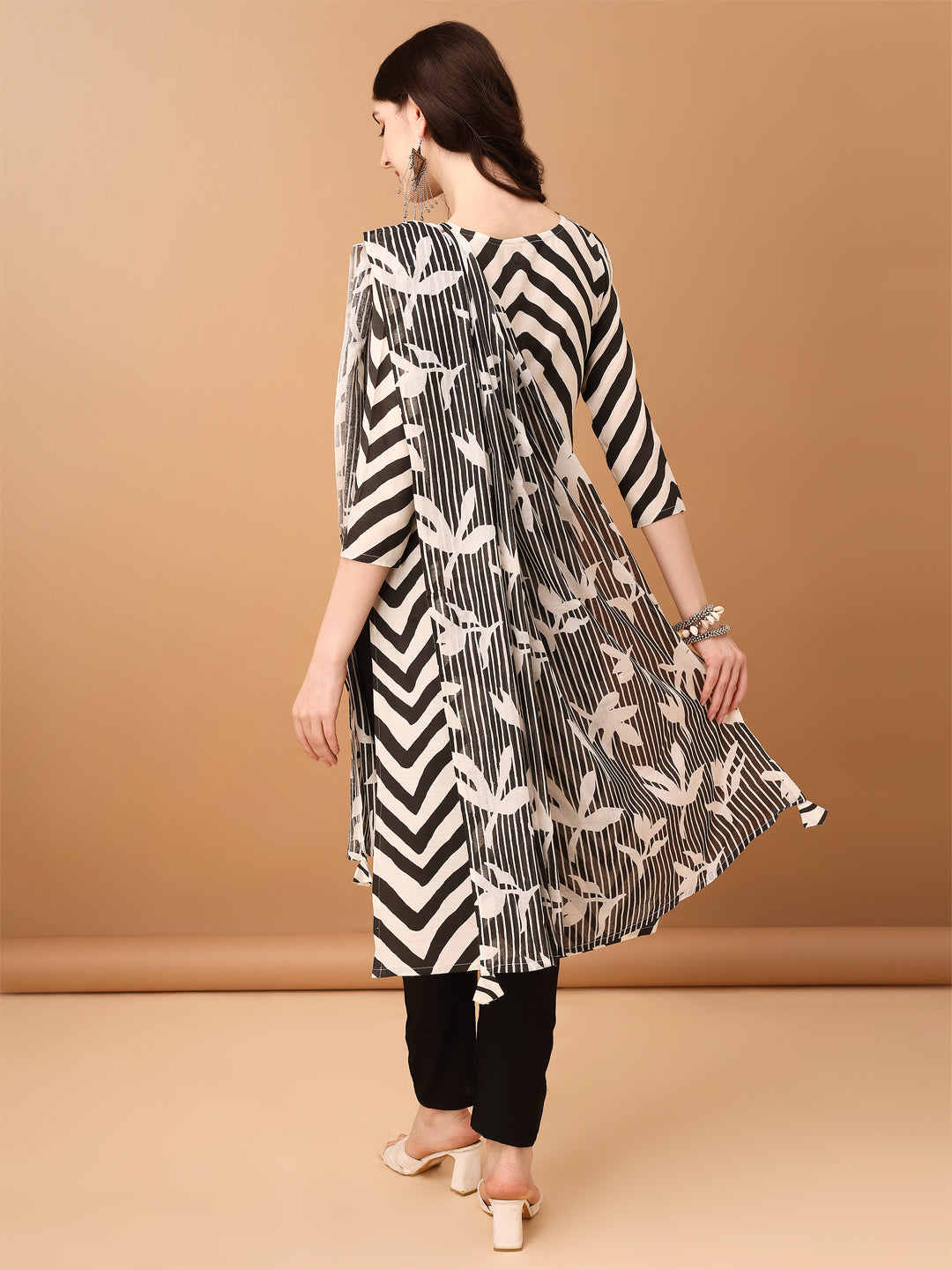 Embroidered & Printed Kurta With Pant & Printed Dupatta, Black - Hiral Fashion
