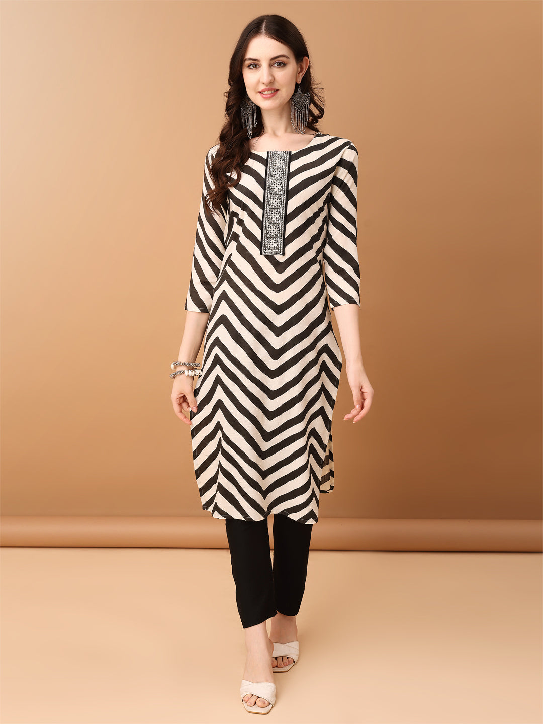 Embroidered & Printed Kurta With Pant & Printed Dupatta, Black - Hiral Fashion