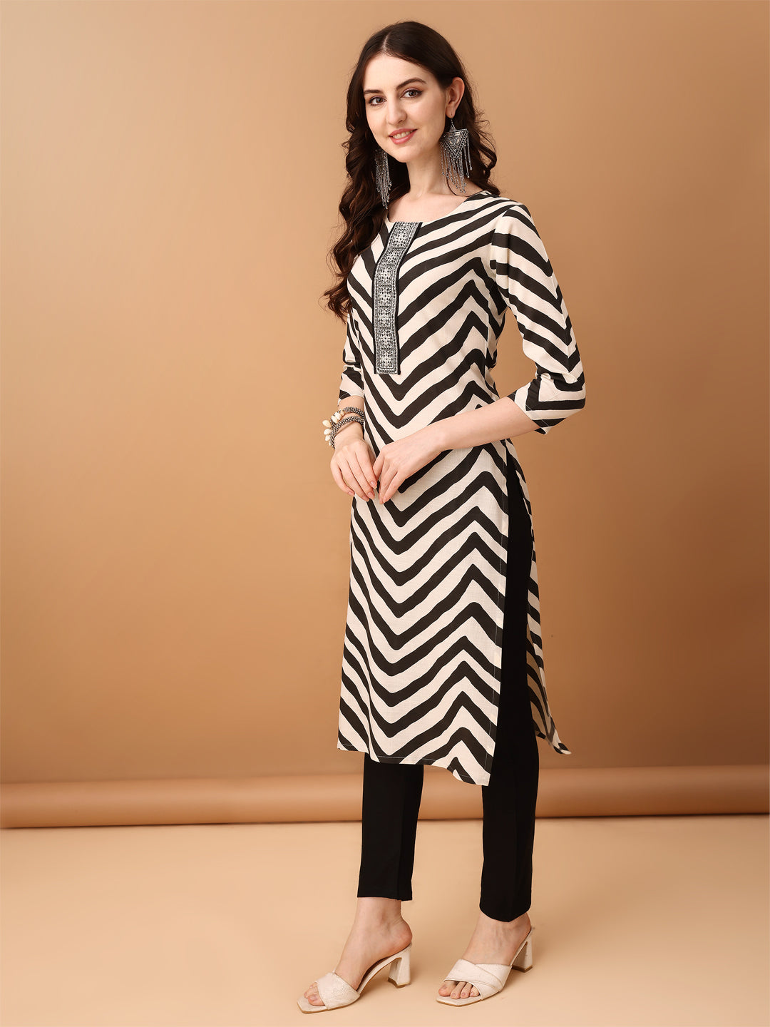 Embroidered & Printed Kurta With Pant & Printed Dupatta, Black - Hiral Fashion