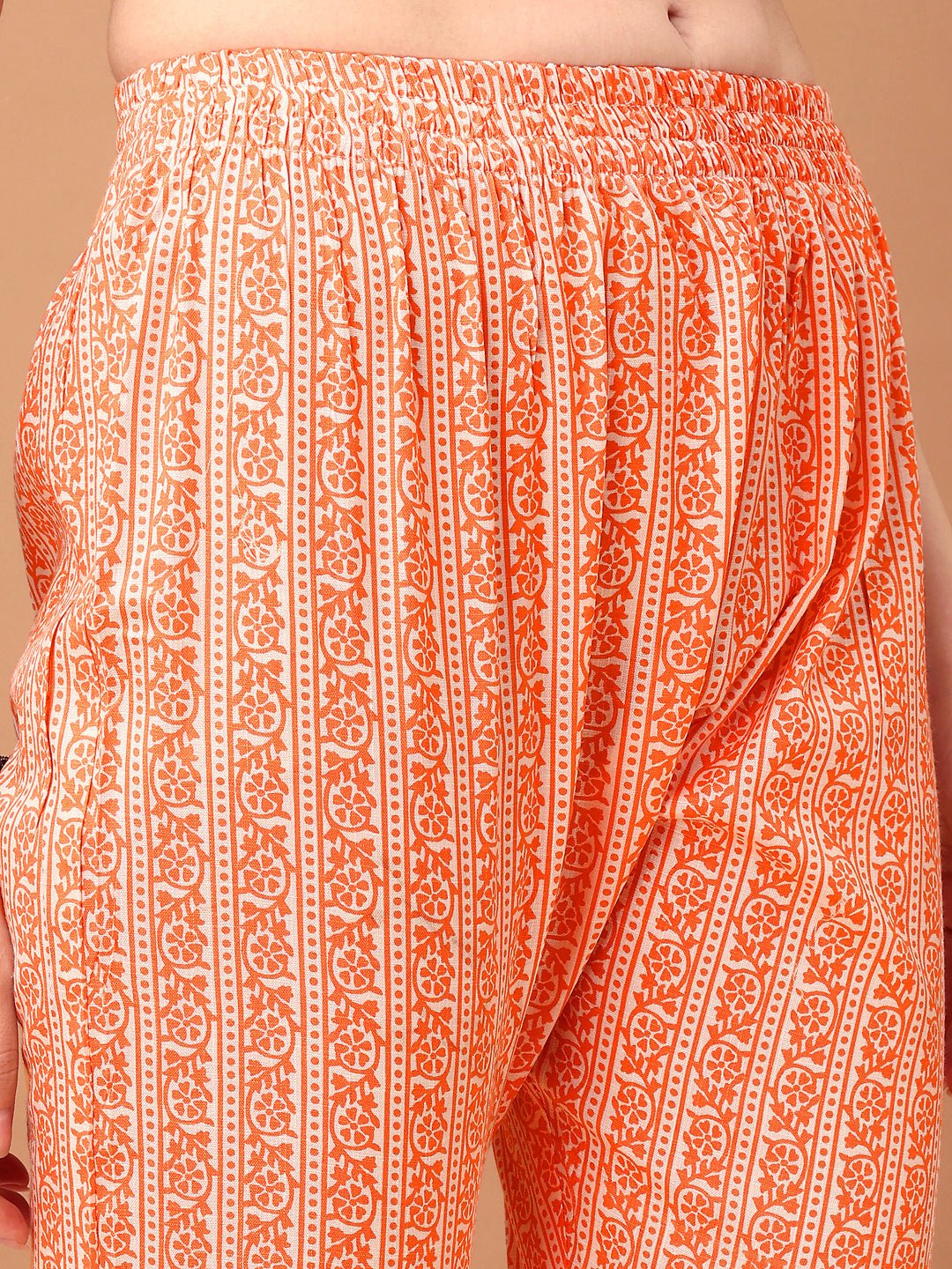 Embroidered & Printed Kurta With Pant & Printed Dupatta, Orange - Hiral Fashion