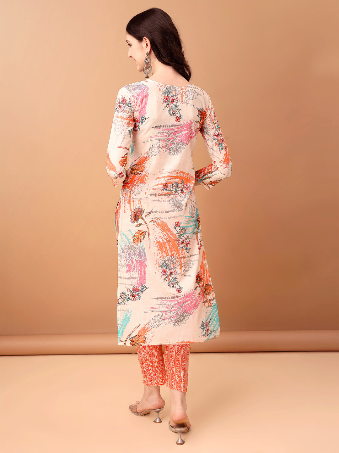Embroidered & Printed Kurta With Pant & Printed Dupatta, Orange - Hiral Fashion