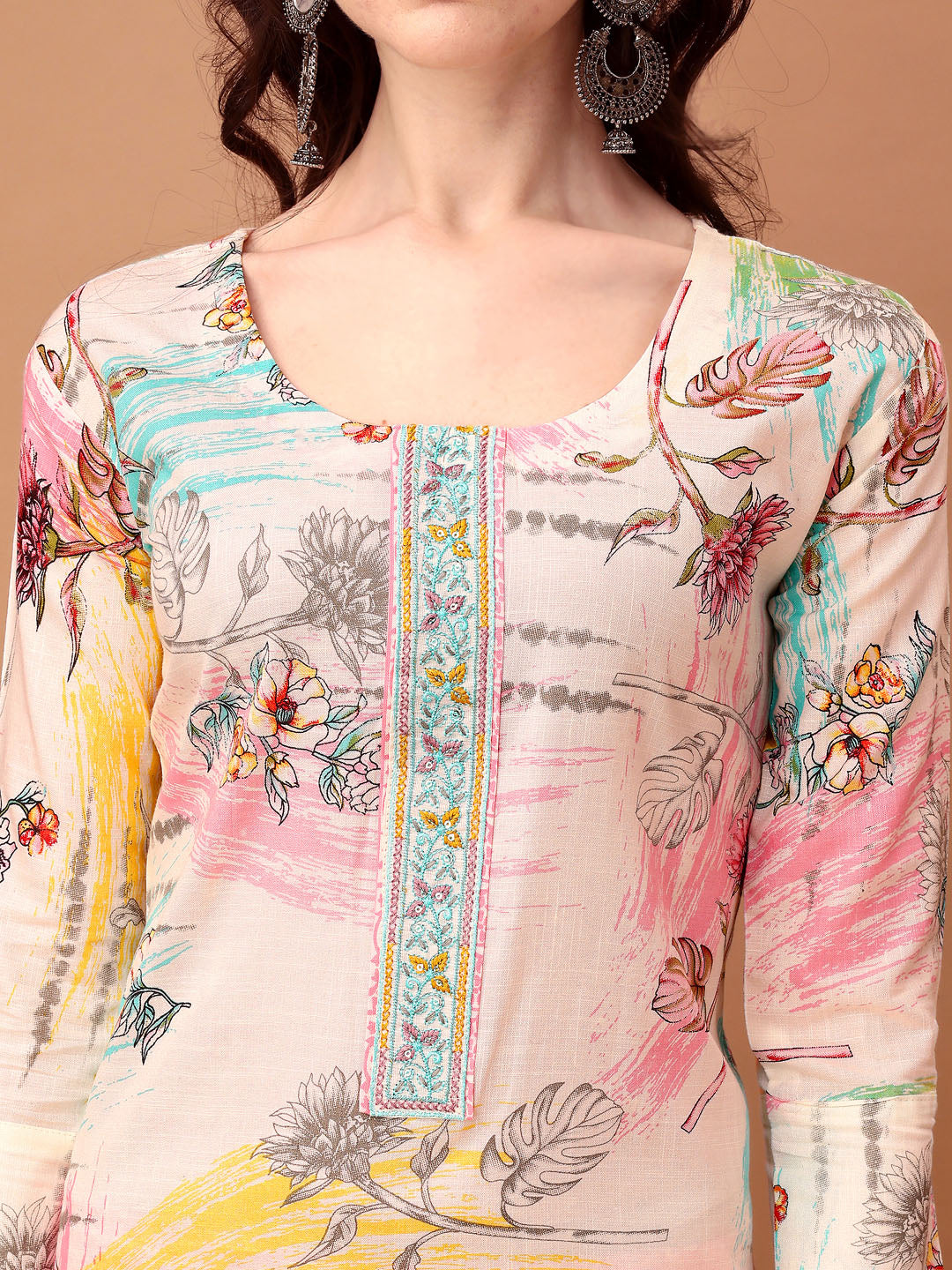 Embroidered & Printed Kurta With Pant & Printed Dupatta, Pink - Hiral Fashion