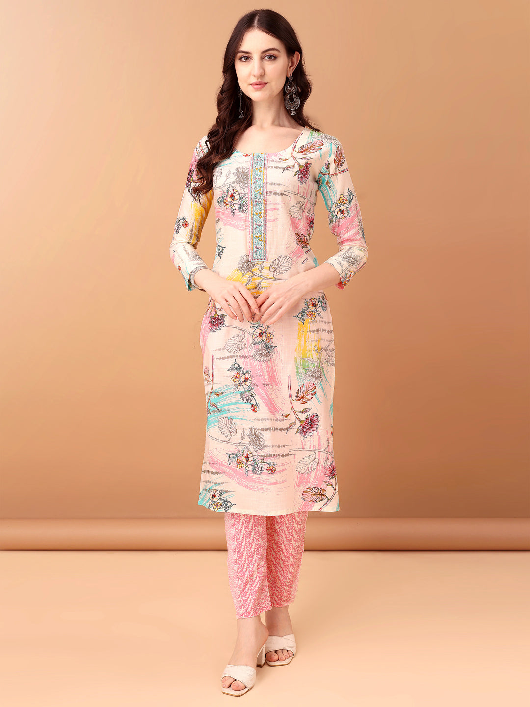 Embroidered & Printed Kurta With Pant & Printed Dupatta, Pink - Hiral Fashion