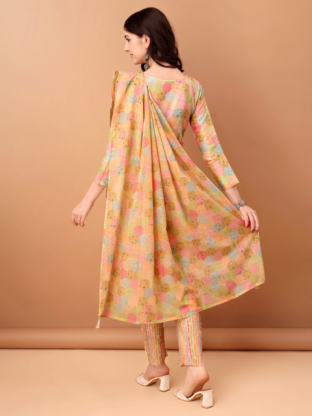 Embroidered & Printed Kurta With Pant & Printed Dupatta, Multicolor - Hiral Fashion