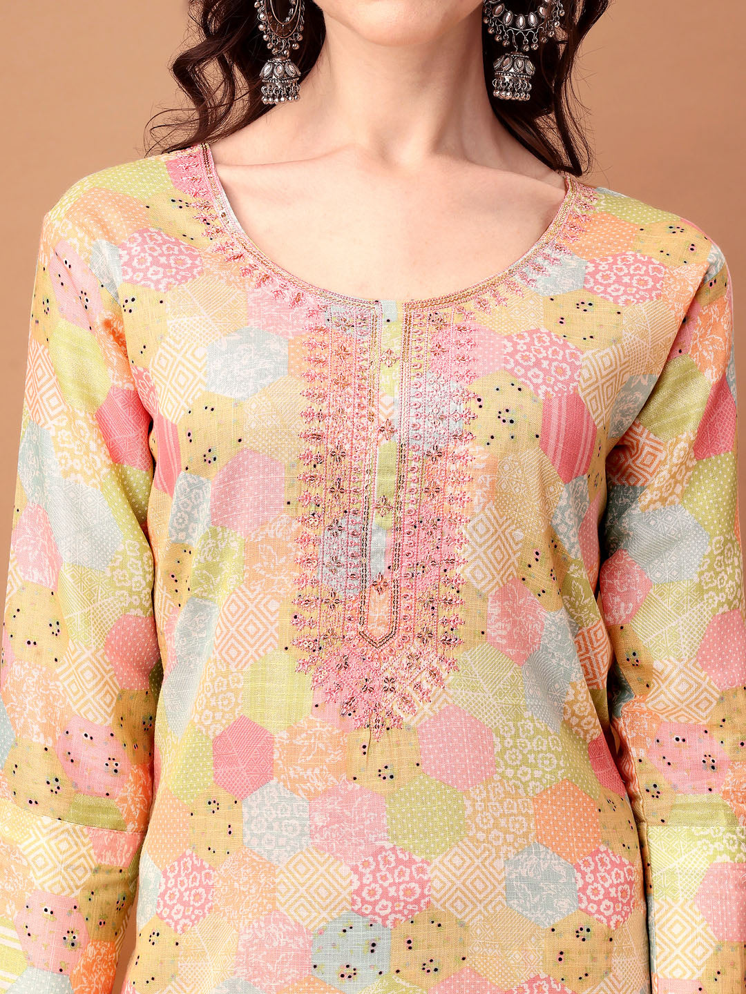 Embroidered & Printed Kurta With Pant & Printed Dupatta, Multicolor - Hiral Fashion