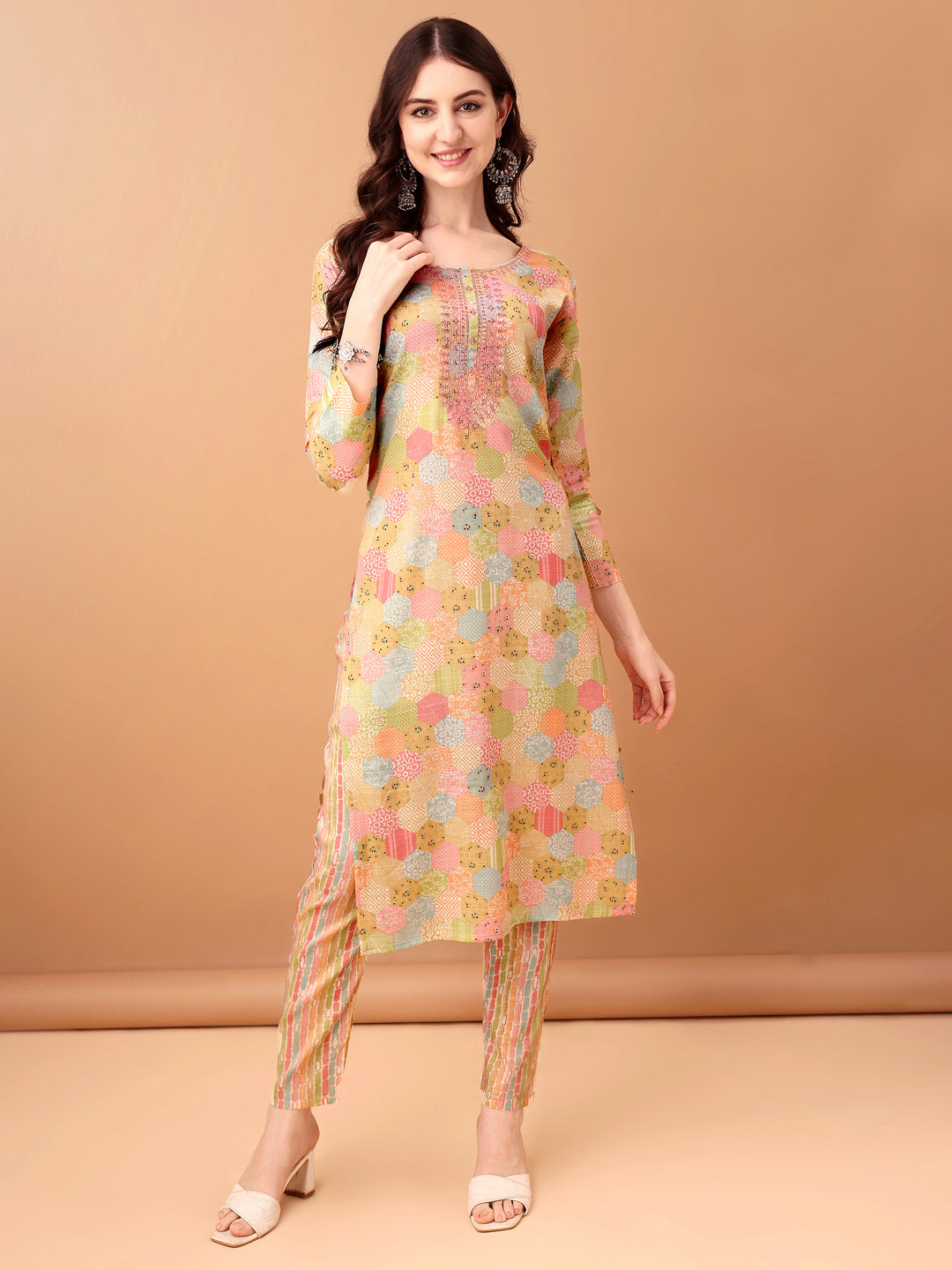 Embroidered & Printed Kurta With Pant & Printed Dupatta, Multicolor - Hiral Fashion