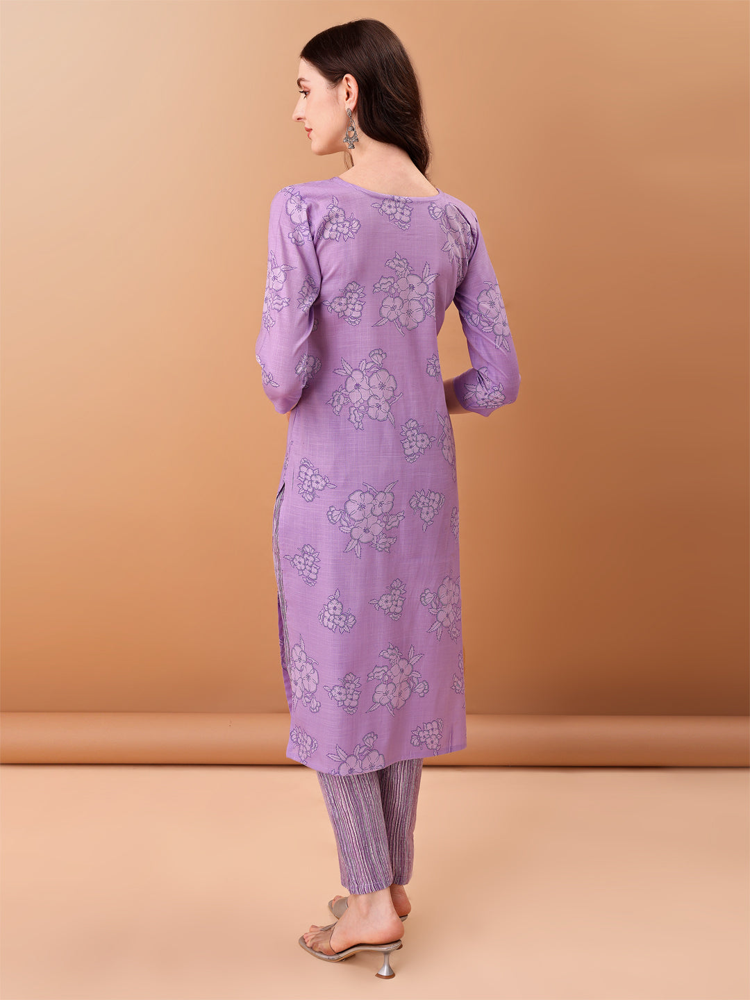 Embroidered & Printed Kurta With Pant & Printed Dupatta, Purple - Hiral Fashion