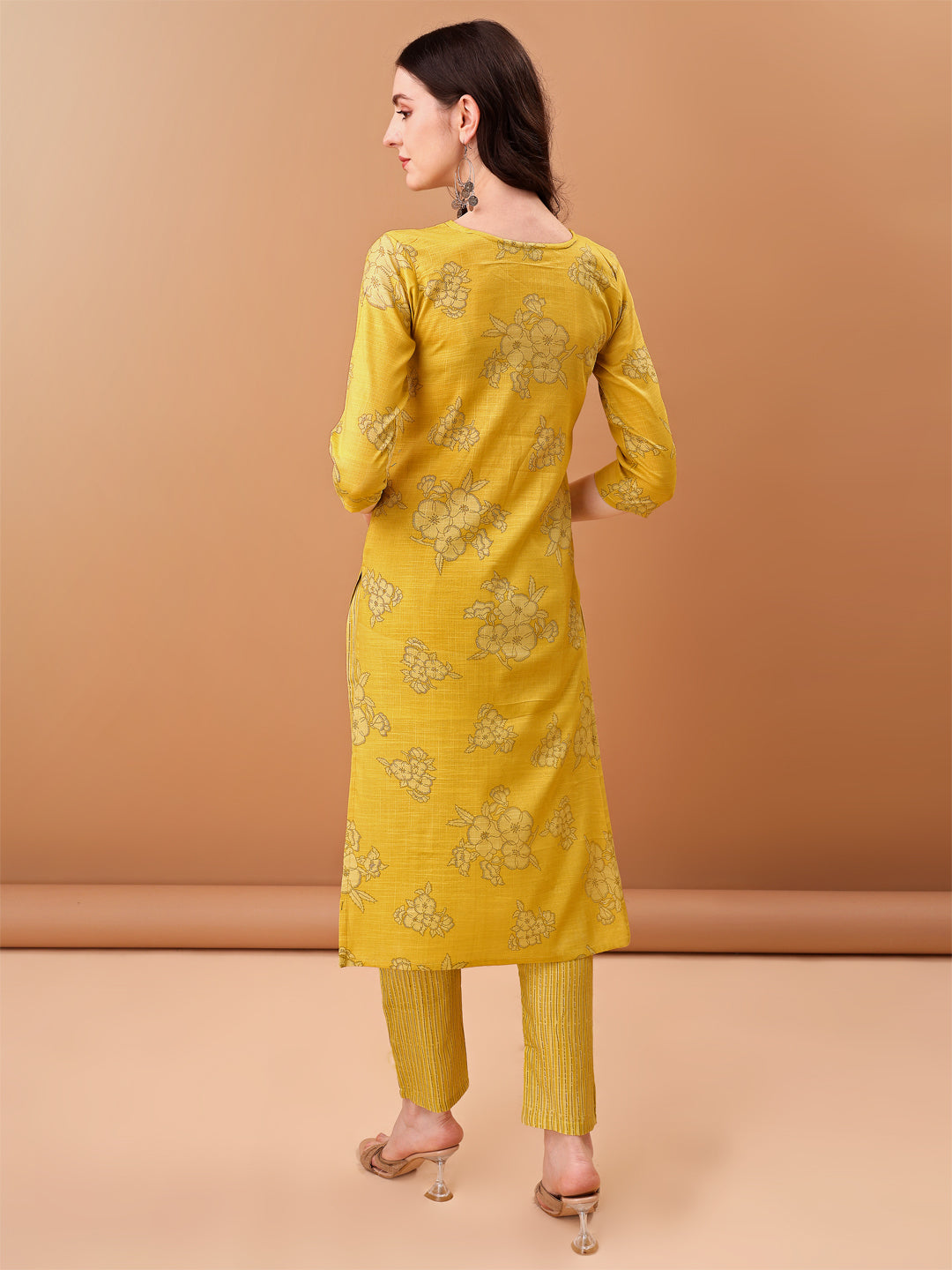Embroidered & Printed Kurta With Pant & Printed Dupatta, Yellow - Hiral Fashion