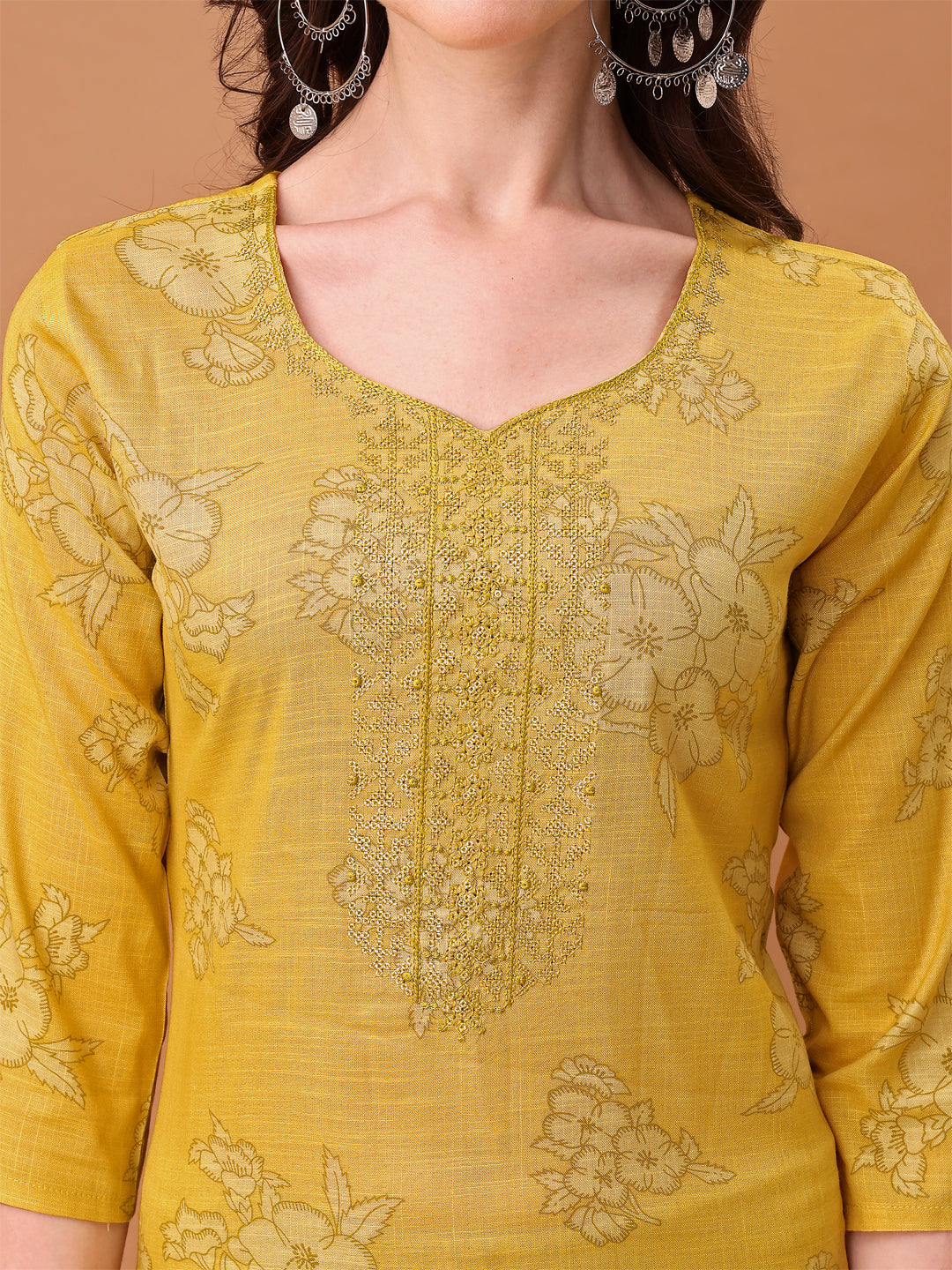 Embroidered & Printed Kurta With Pant & Printed Dupatta, Yellow - Hiral Fashion