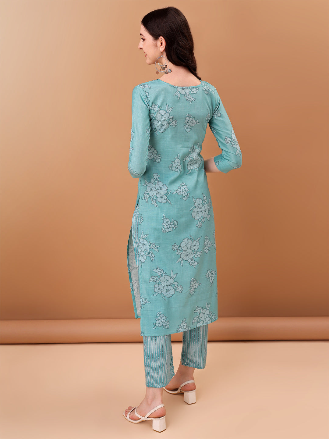 Embroidered & Floral Printed Kurta With Pant & Printed Dupatta, Blue - Hiral Fashion