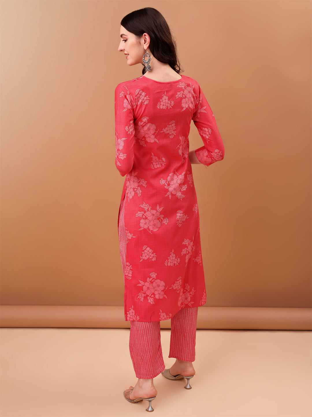 Embroidered & Floral Printed Kurta With Pant & Printed Dupatta, Pink - Hiral Fashion
