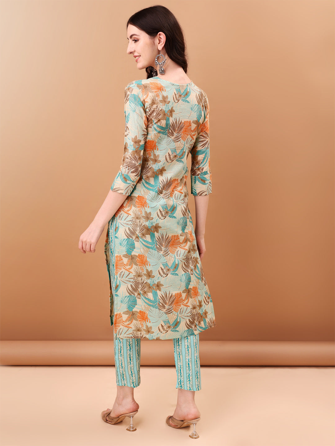 Embroidered & Botanical Printed Kurta With Pant & Printed Dupatta, Blue - Hiral Fashion