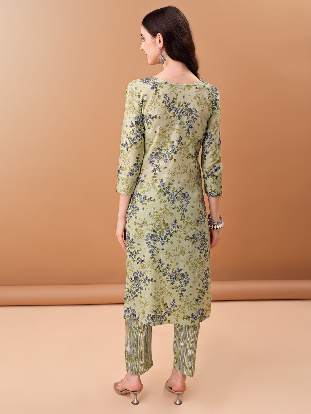 Embroidered & Floral Printed Kurta With Pant & Printed Dupatta, Green - Hiral Fashion