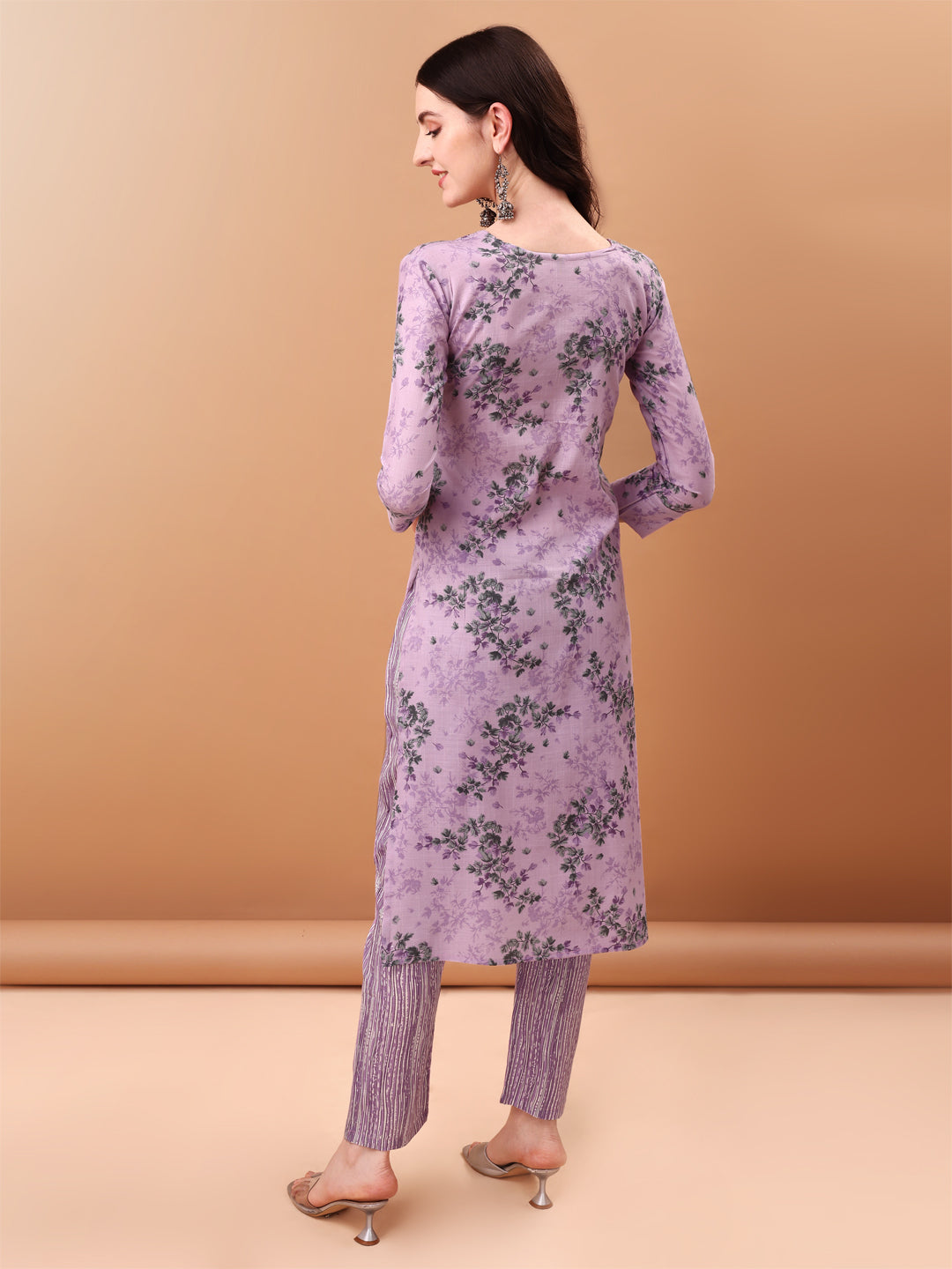Embroidered & Floral Printed Kurta With Pant & Printed Dupatta, Lavender - Hiral Fashion