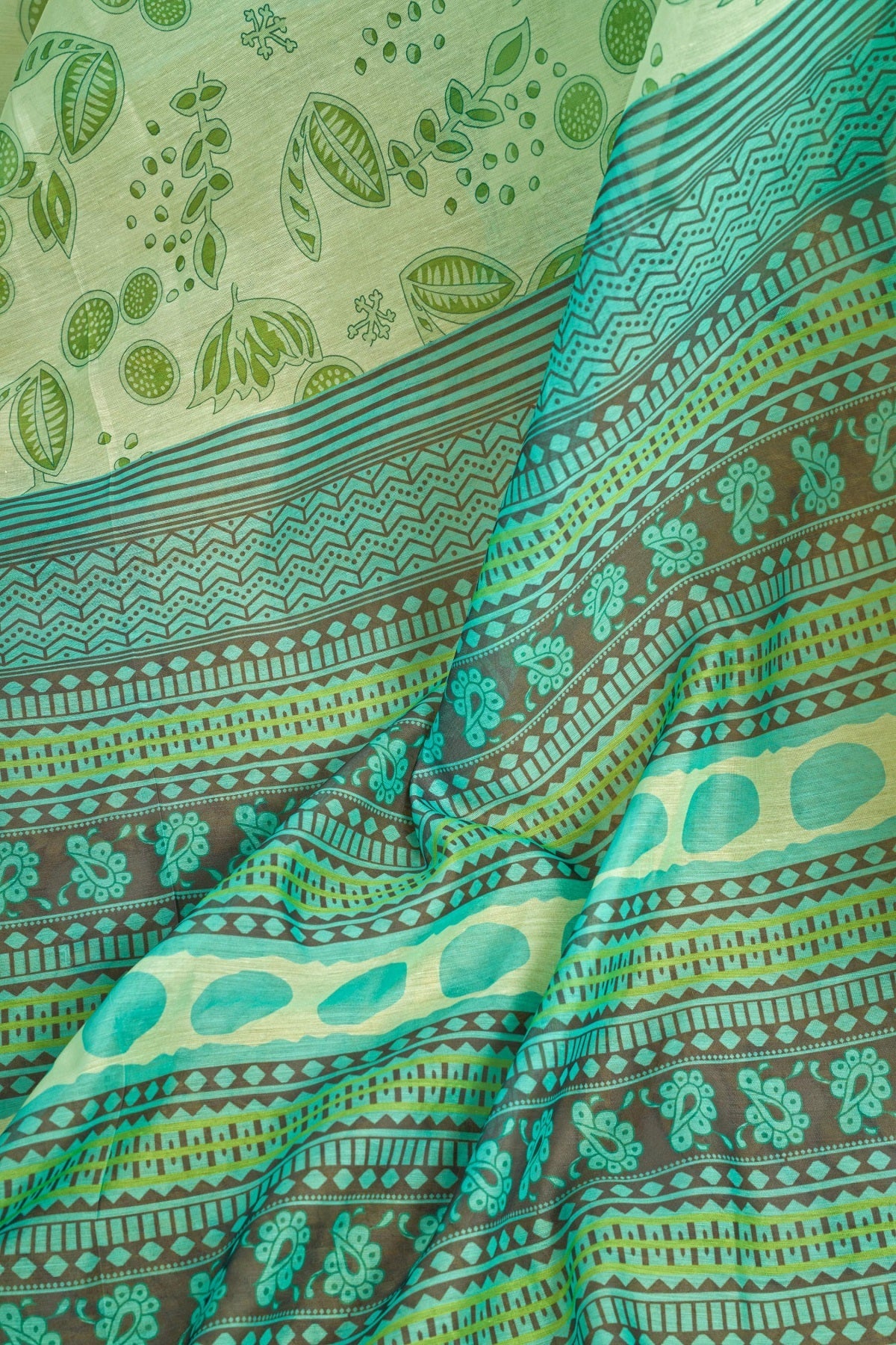 Dwija Fashion Green Party Wear Printed Linen Ready To Wear Saree With Unstitched Blouse