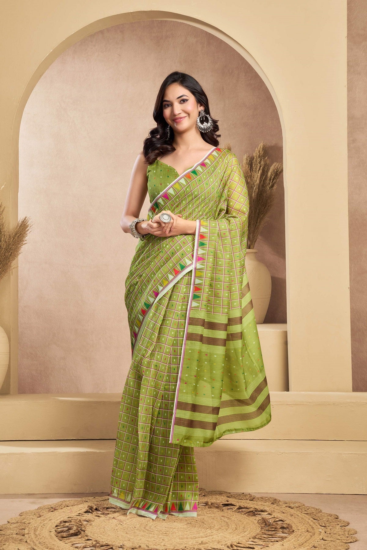 Dwija Fashion Mint Green Party Wear Printed Linen Ready To Wear Saree With Unstitched Blouse