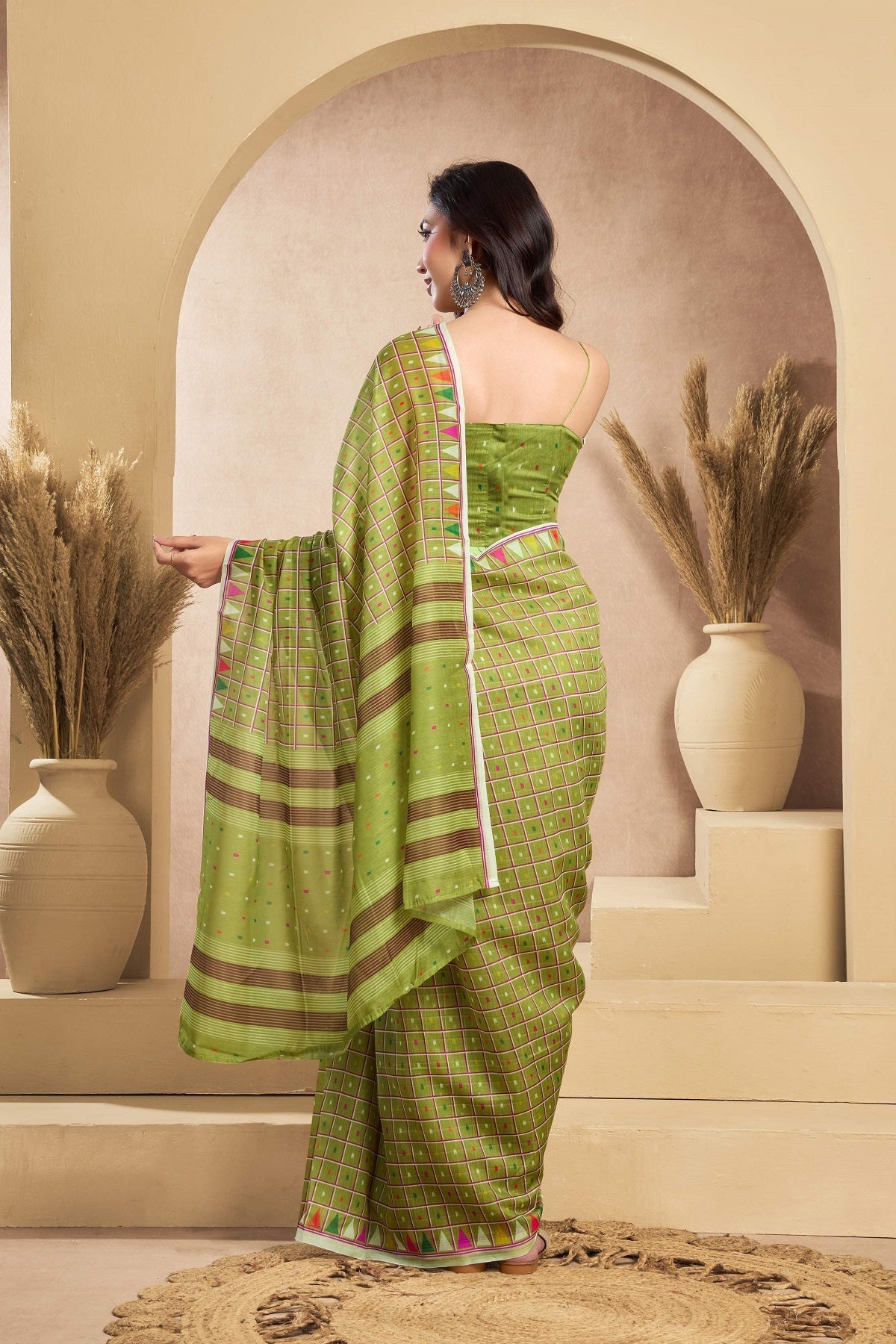 Dwija Fashion Mint Green Party Wear Printed Linen Ready To Wear Saree With Unstitched Blouse