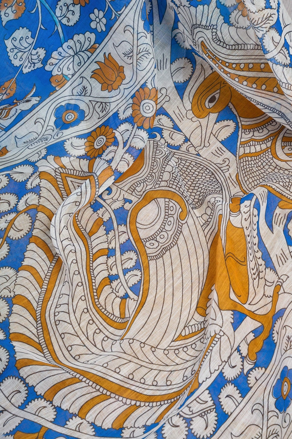 Dwija Fashion Blue Party Wear Printed Linen Ready To Wear Saree With Unstitched Blouse