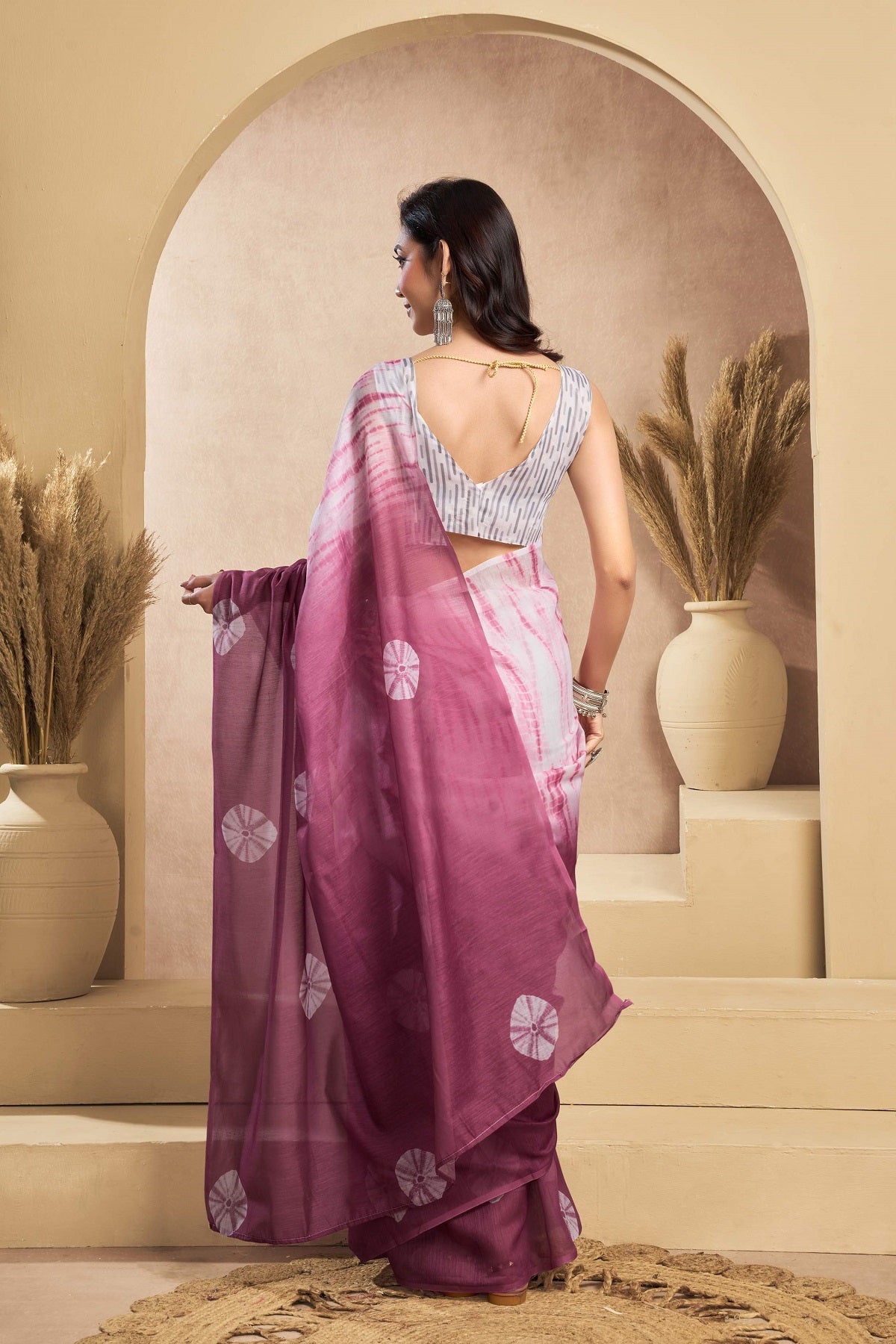 Dwija Fashion Baby pink Party Wear Printed Linen Ready To Wear Saree With Unstitched Blouse