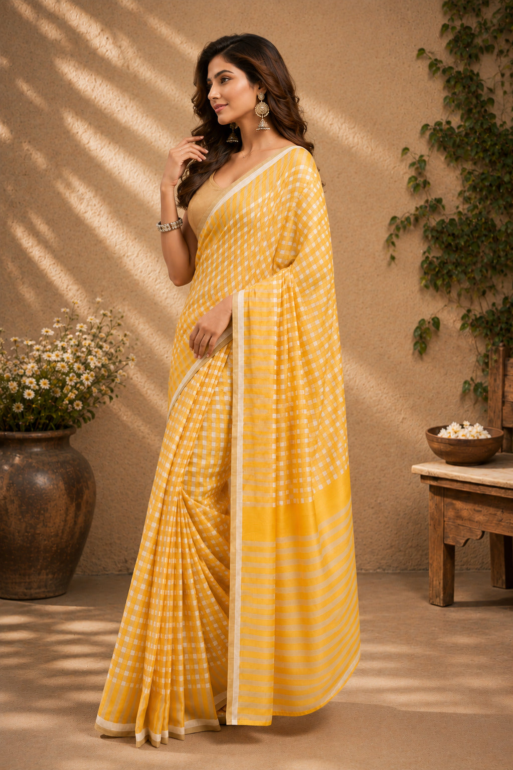Dwija Fashion Yellow Party Wear Printed Linen Ready To Wear Saree With Unstitched Blouse