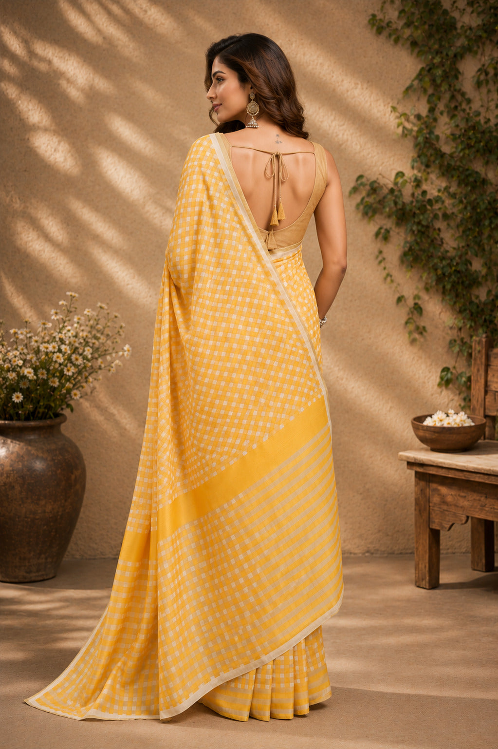 Dwija Fashion Yellow Party Wear Printed Linen Ready To Wear Saree With Unstitched Blouse