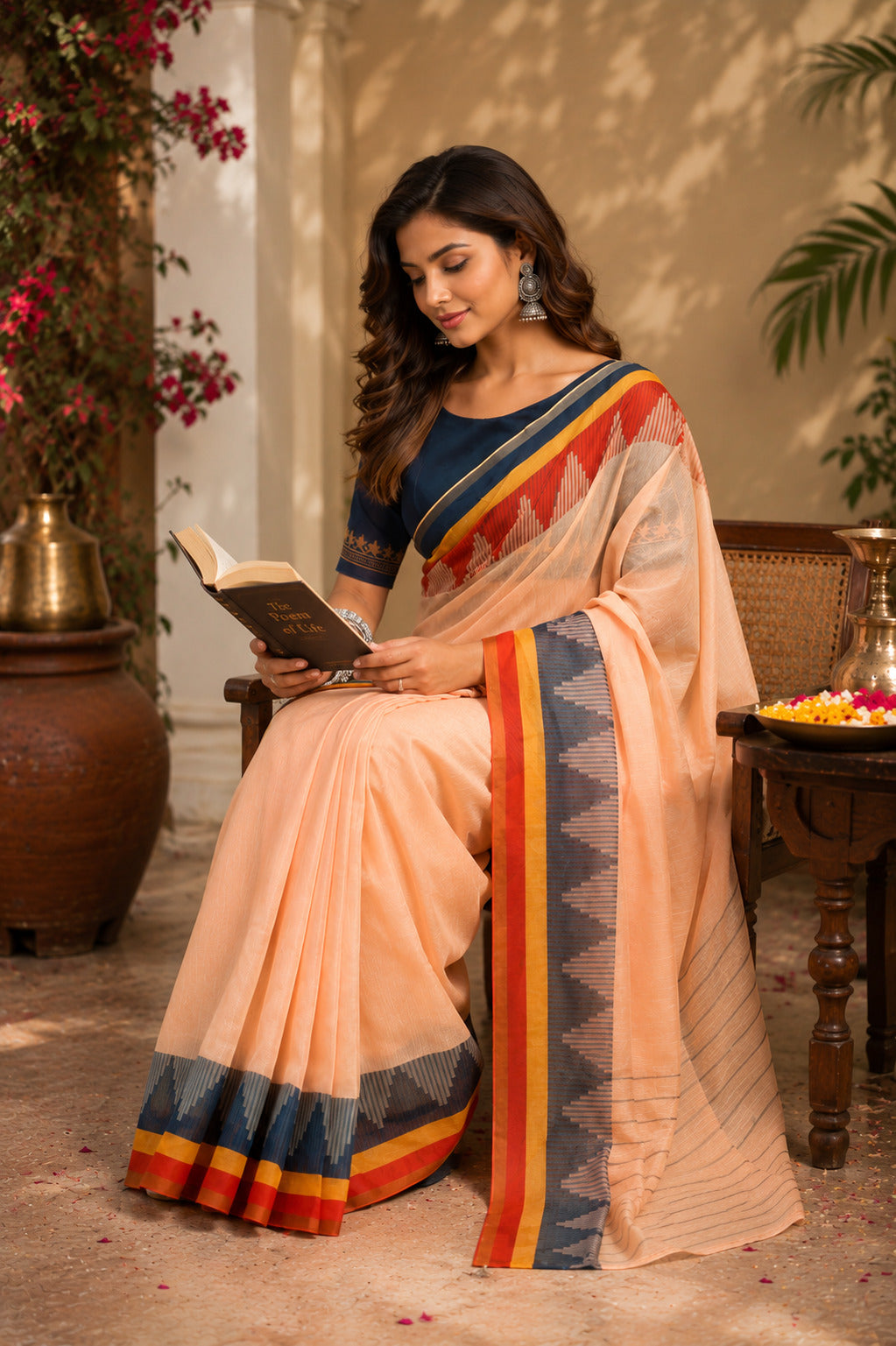 Dwija Fashion Beige Party Wear Printed Linen Ready To Wear Saree With Unstitched Blouse