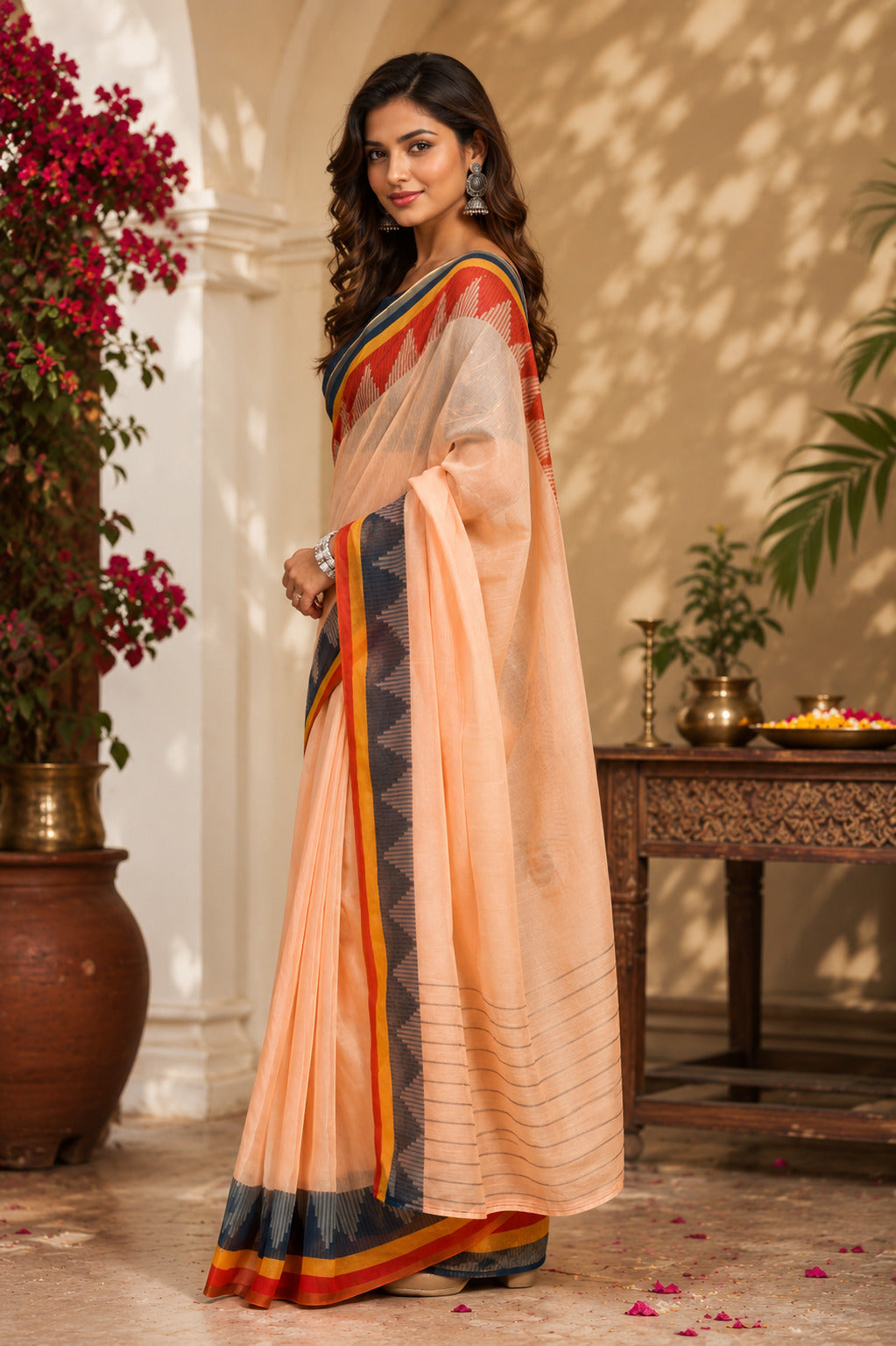 Dwija Fashion Beige Party Wear Printed Linen Ready To Wear Saree With Unstitched Blouse