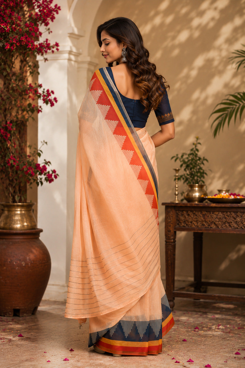Dwija Fashion Beige Party Wear Printed Linen Ready To Wear Saree With Unstitched Blouse